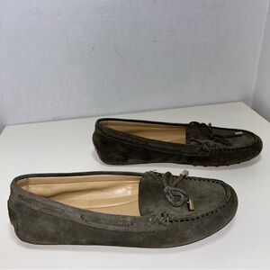 Michael Kors Daisy Sage Green Gray Suede Bow Moc Toe Slip On Loafer
